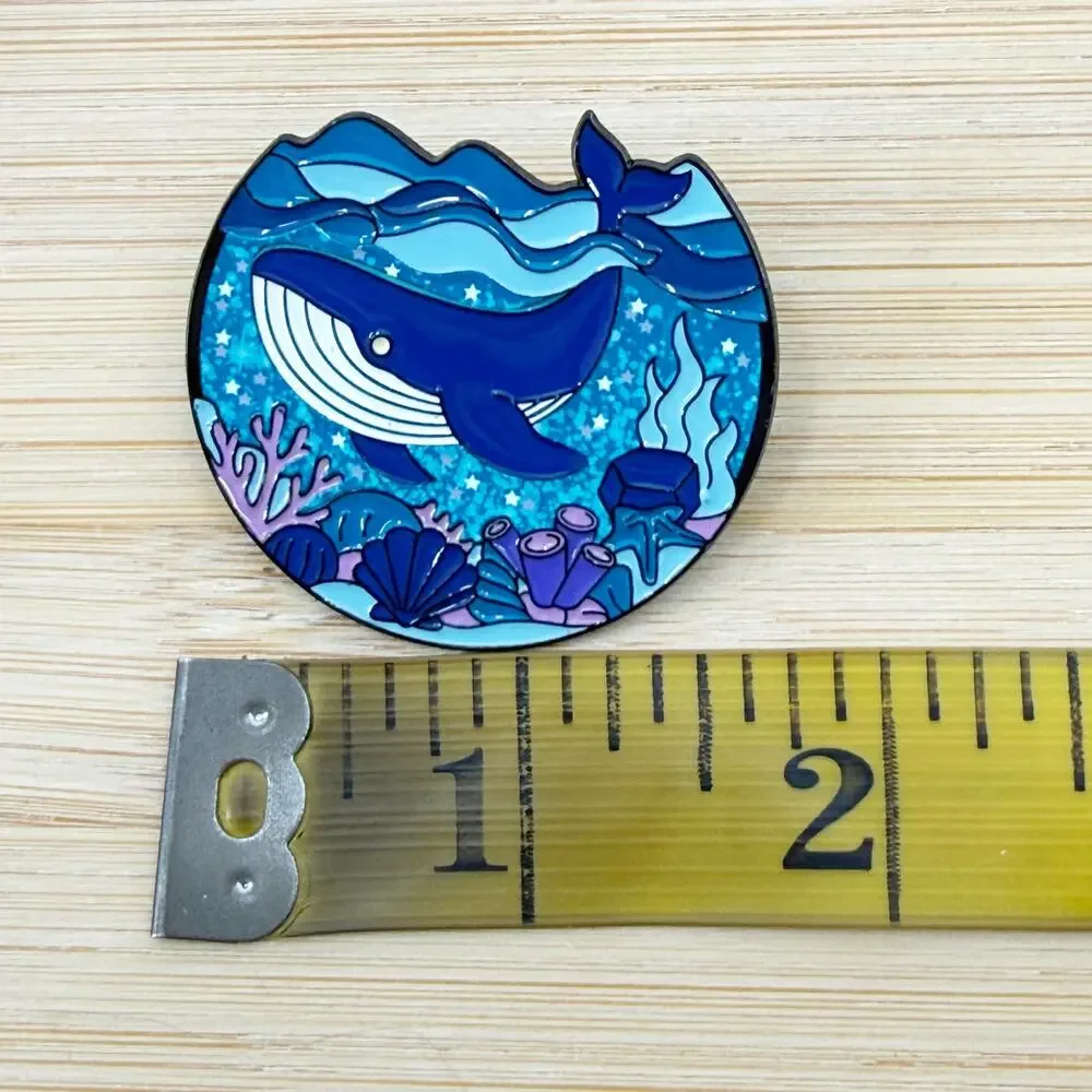 Large Whale in Ocean Scene Metal Soft Enamel Pin